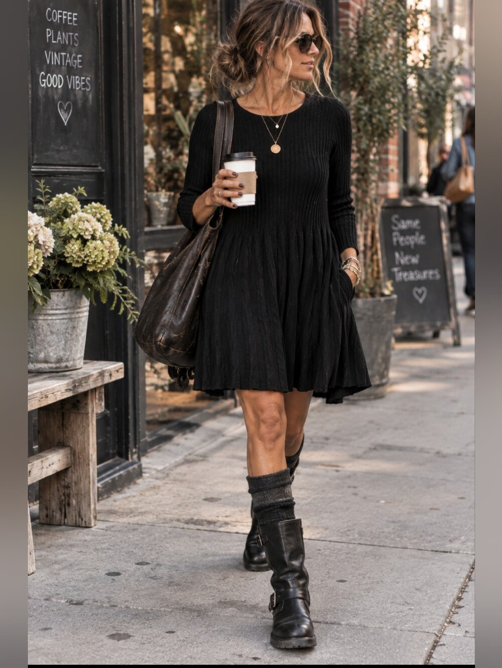 Eileen Fisher Petite Black 100% Wool Ribbed Dress – PM